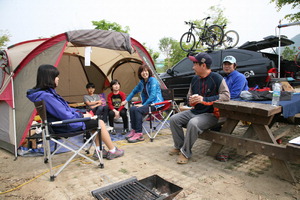 ▲ 가평 자라섬을 찾은 여행객들이 캠핑을 즐기고 있다.