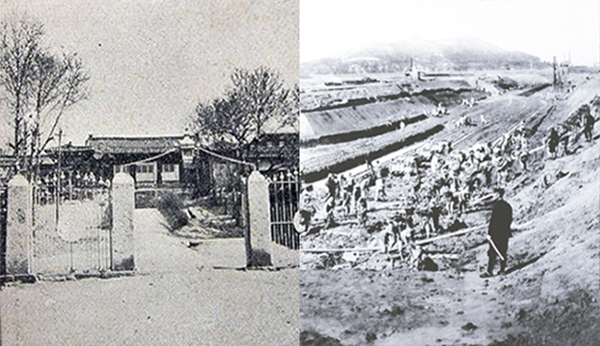▲ 김구 선생이 투옥했던 인천감리서(왼쪽)와 축항의 노역 모습.