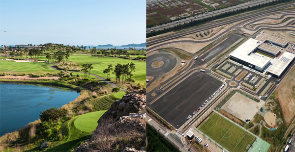 스카이72 골프장(왼쪽), 영종도 BMW 드라이빙 센터 전경. /사진 =  스카이72, 인천경제청 제공