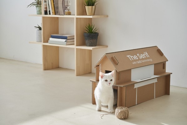 삼성전자 에코 패키지로 제작한 고양이 집.<삼성전자 제공>