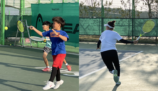 오산 G-스포츠클럽 테니스 선수들이 훈련을 하고 있다.
