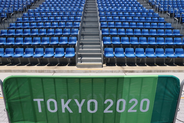 사실상 무관중으로 치러지는 2020 도쿄올림픽이 5일 앞으로 다가온 가운데 18일(한국시간) 일본 도쿄 로잉 트레이닝 세션에 관중석이 텅 비어 있다. /연합뉴스
