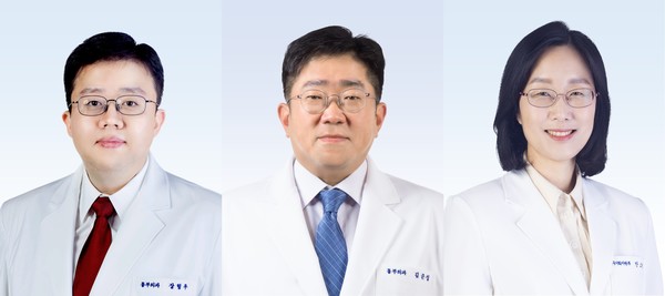 (왼쪽부터)심장혈관흉부외과 장형우교수, 심장혈관흉부외과 김준성 교수, 의학연구협력센터 안소연 교수