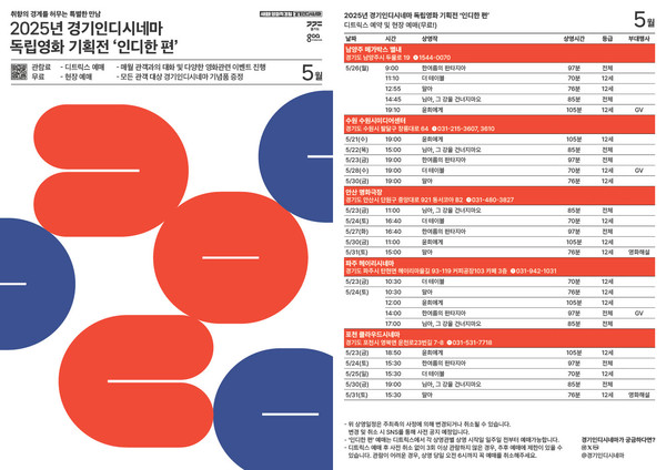 인디한 편의 독립영화 상영표. <경콘진 제공>