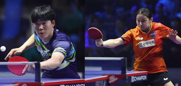 2년 만에 재개된 두나무 프로탁구리그에서 박규현(미래에셋증권·왼쪽)과 이다은(한국마사회)이 각각 남녀부 우승을 차지했다.  /연합뉴스